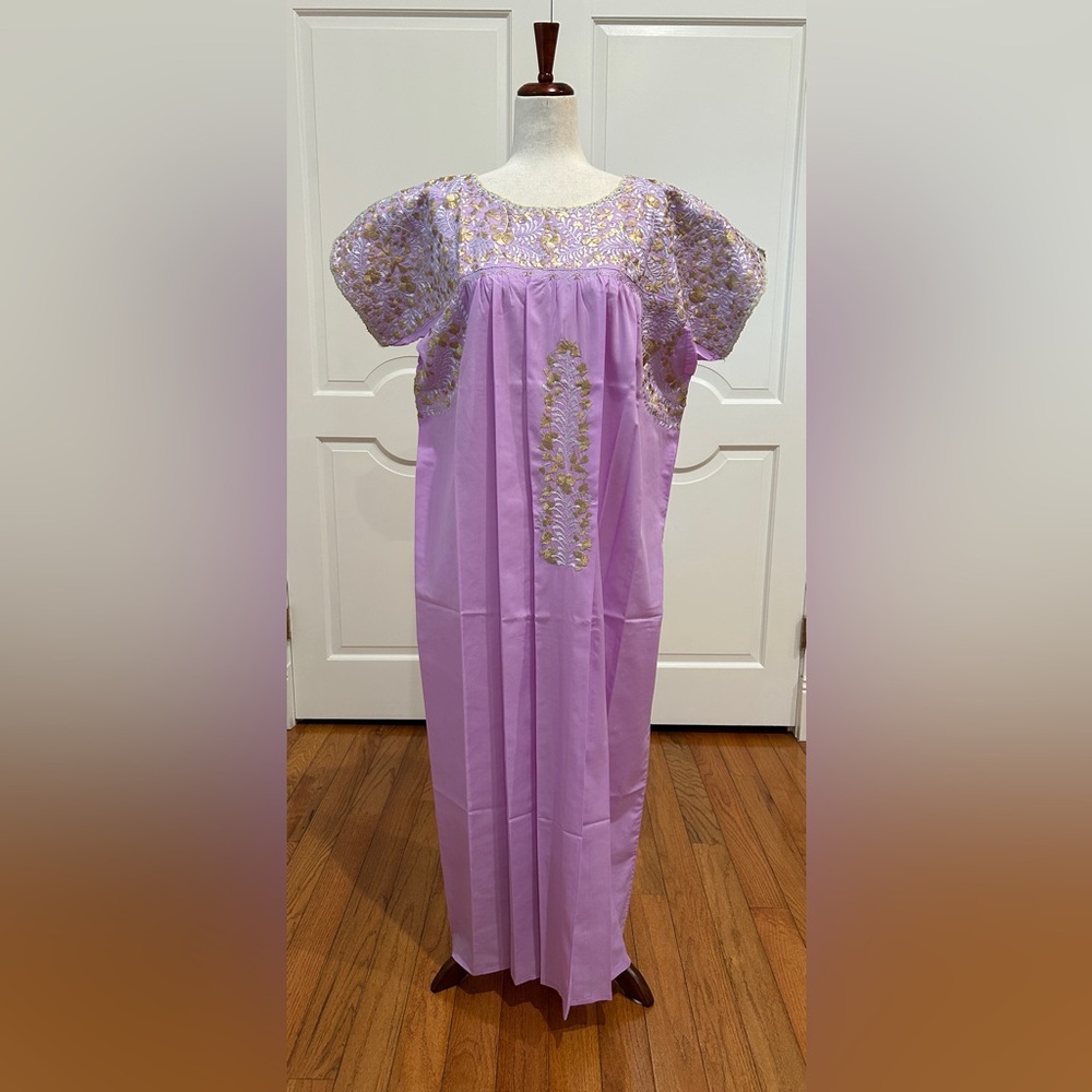 XL San Antonino Maxi Dress,Oax,Mexican dress Hand Embroidered with Silk threads.